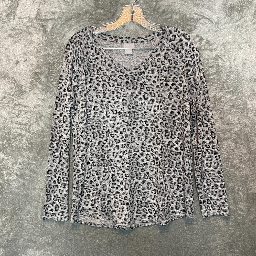 Chicos Zenergy 0 Women Leopard Print V Neck Activewear Travel Stretch Shirt 4